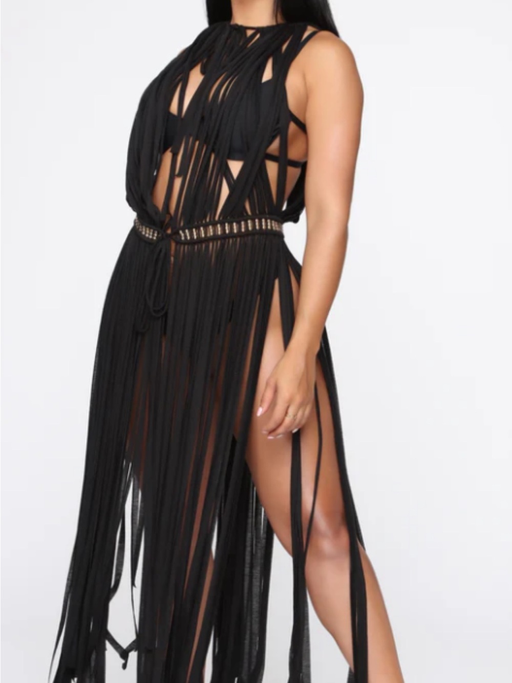 Black Fringe Swim Coverup - Women